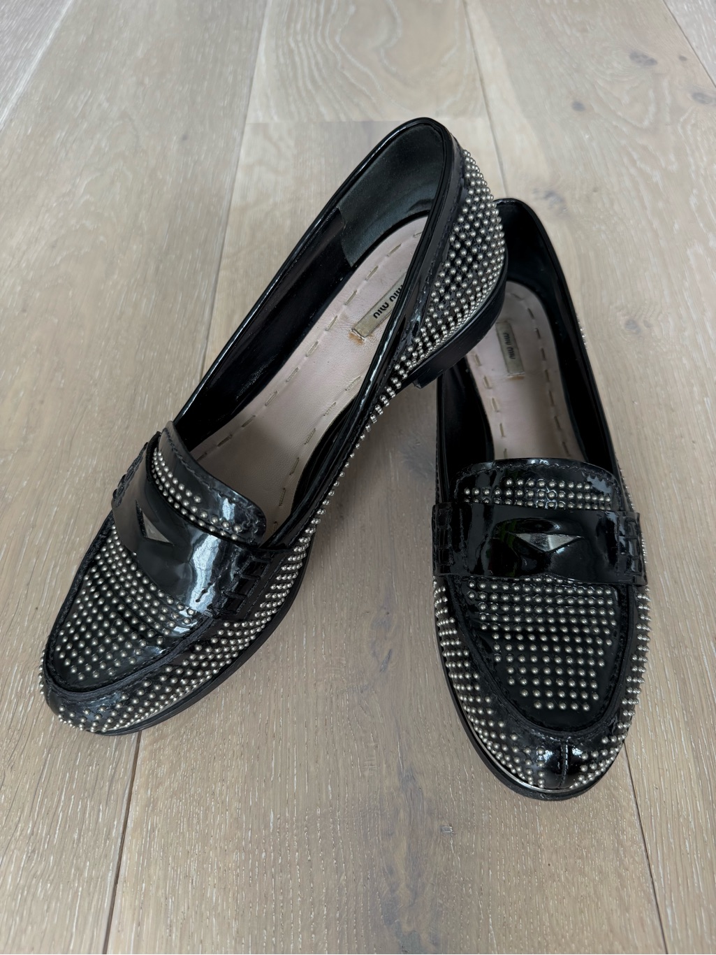 Miu Miu Studded Patent-Leather Loafers